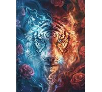 11CT Animal Diy Stamped Cross Stitch Kits For Adults Fantasy Water And Fire Tiger Cross Stitch Kits Counted Printed Embroidery Set With Needles Scissor Threaders For Adults Beginners 50x70cm