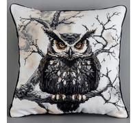 11CT Cross Stitch Cushion Kit, Animal Owl Needlework Cushion Kit Embroidery Pillow Case DIY Printed Cross Stitch Pillowcase Stitched Pillow Cover 45x45cm