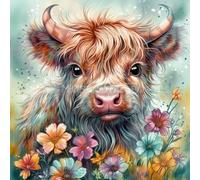 11ct Cross Stitch, Floral Highland Cow 11 Count Counted Stamped Pre Printed Cross Stitch Embroidery Kits for Adults Starter DIY Embroidery Needlework Kit with Patterns 45×45cm(y-f84)