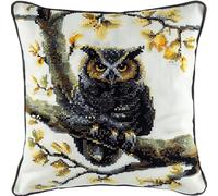 11CT Cross Stitch Pillow Kits, Animal Owl Handmade Needlework Cushion Kit Cross Stitch Embroidery Cushion Set Stitched Pillow Cover Kit 45x45cm