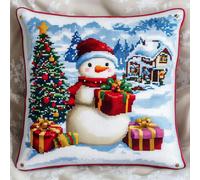 11CT Cross Stitch Pillow Kits, Christmas Tree and Snowman Handmade Needlework Cushion Kit Cross Stitch Cushion Embroidery Cushion Set Stitched Cushion Kit 45x45cm