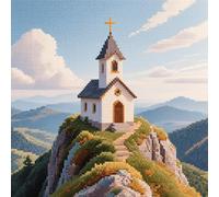 11CT Cross Stitch Pillow Kits, Church on The top of The Mountain Handmade Needlework Cushion Kit Cross Stitch Embroidery Cushion Set Stitched Pillow Cover Kit 45x45cm
