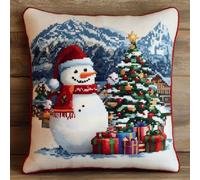 11CT Pre Printed Cross Stitch Kits, Christmas Snowman DIY Embroidery Pillow Covers Kit Stitch Set Pillow Kit 45X45cm DIY Handmade Needlework Cushion Kit