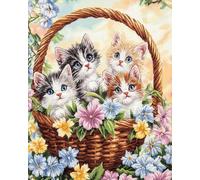 11CT Stamped Cross Stitch Kits, Animals Cats and Flowers Cross Stitching Kits Embroidery Starter Kit for Home Decor 11CT 40x50cm