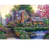 11CT Stamped Cross Stitch Kits for Beginners Romantic Cottage Pre-Printed Pattern Stamped Embroidery Kits Fabric Needlepoint Crafts Needlework gifts-16x20 inch