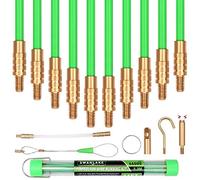 通用 11ft (3.35m) Fibreglass Electrical Fish Tape Kit - 16 Pieces Including 10 x 335mm Rods with Brass Connectors and Magnetic Tip - Ideal for Running Cable through Walls, Attics, and More