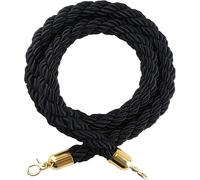 11ft Black Commercial Twisted Queue Rope with Polished Brass Hooks - Durable Hemp Rope for Ball Top Posts & Queue Management Solutions