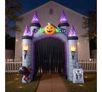 11ft Inflatable Halloween Haunted House Castle Decoration with Build-In LED