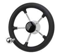 11in Boat Steering Wheel, Marine 5 Spoke Stainless Steel Steering Wheel with Foam Grip and Turning Knob, 25 Degree Tilt for Smooth Control on Yacht Fishing Boat Speedboat