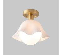 11in Modern Brass Ceiling Light Elegant Frosted Glass Flower Petal Ceiling Lamps Compact Semi Flush Ceiling Fixture Lighting for Hallway Entryway Balcony Stairwell E26/E27Base
