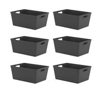 11L 11 Litre Plastic Storage Basket Studio Organiser Trays with Handles - Black, Set of 6 Trays - 15.5cm (H) x 35cm (L) x 25cm (W)