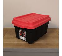 11L Black and Red Small Keter Tuff Stackable Storage Box with Lid and Carry Handles