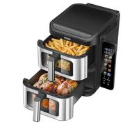 11L Double Stack Air Fryer, Family Size Digital with 2x5.5L Baskets Cook 4 Foods At Once, Smart Touchscreen, Energy and Time Saver with 10 Pre-Sets for Oil Free & Low Fat Healthy Cooking, Black