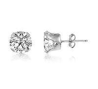 11MM Classic Brilliant Round Cut Cubic Zirconia (CZ) Sterling Silver Solitaire Stud Earrings/Ear Studs for Women Ladies Girls - Birthstone Earrings - WHITE/CLEAR. 11-WHT