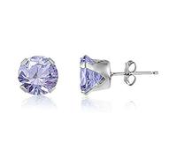 11MM Classic Brilliant Round Cut Cubic Zirconia (CZ) Sterling Silver Solitaire Stud Earrings/Ear Studs for Women Ladies Girls - Birthstone Earrings - LAVENDER. 11-LAVE