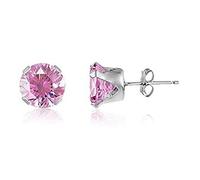 11MM Classic Brilliant Round Cut Cubic Zirconia (CZ) Sterling Silver Solitaire Stud Earrings/Ear Studs for Women Ladies Girls - Birthstone Earrings - PINK. 11-PINK