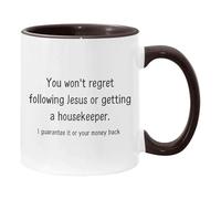 11Oz Accent Ceramic Coffee Mug - "Jesus and A Housekeeper" Religious Design Perfect Holiday Father's Day Mother's Day and Birthday Gifts for Kid Family Friend