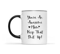 11Oz Black Accent Ceramic Coffee Mug - "You are an Awesome Mom Keep That Up" Funny Sarcastic Design, Mom Birthday Gift Perfect Holiday Christmas and Birthday Gifts for Kid Family Friend