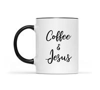 11oz Black Accent Christian Ceramic Coffee Mug "Coffee and Jesus" Inspirational Gift