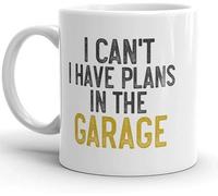 11Oz Black Ceramic Drinking Cup - "I Can't I Have Plans in The Garage" Funny Dad Joke Design, Proud Mechanic Gift for Him Brother Husband