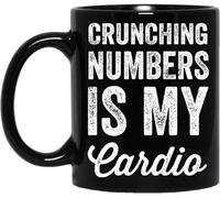 11Oz. Black Ceramic Funny Coffee Mug - Accountancy Gift, "Crunching Numbers is My Cardio" Design, Gift Idea Perfect Holiday Christmas and Birthday Gifts for Kid Family Friend