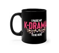 11oz Black Coffee Mug Ceramic Humorous Paused My K-Drama Watching Listening K-Pop Shows Novelty Sakura Flower Koreaboo Entertainment Lover 11oz