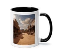 11oz Ceramic Coffee Mug with Comfort Handle Novelty Tea Cup | Dishwasher and Microwave Safe Old Wild West Cowboy Town Coffee Mugs, Aesthetic Drink Mug for Office Gift in