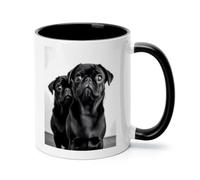 11oz Ceramic Coffee Mug with Comfortable Handle, Novelty Tea Cup for Women | Dishwasher and Microwave Safe, Cute Black Pug Dog Coffee Cups, Aesthetic Drinking Cup for Home Office Gift