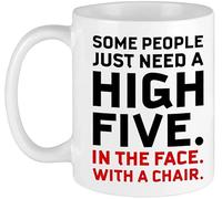 11Oz Ceramic Drinking Cup - "Some People Just Need A High-Five" Funny Design, Office/Birthday Gift for Sarcastic Men, Women, Fathers, Boyfriends, Sons & Coworkers
