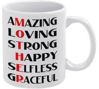 11oz Coffee Mug Amazing Loving Strong Happy Selfless Graceful Mother's Day Ceramic Mugs Great for Coffee Soup Tea Milk Latte Hot Cocoa Retro Cup with Handle Gift for Women Men