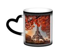 11oz Color Changing Coffee Mug with Handle Ceramic Coffee Cups Heat Sensitive Cup Funny Magic Mugs Paris Eiffel Tower with Autumn Leaves Tea Cup Colour Changing Mug Porcelain Mugs for Xmas Gifts