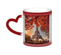 11oz Color Changing Coffee Mug with Handle Ceramic Coffee Cups Heat Sensitive Cup Funny Magic Mugs Paris Eiffel Tower with Autumn Leaves Tea Cup Colour Changing Mug Porcelain Mugs for Xmas Gifts