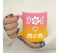 11oz Dog Mum Mug, Dog Mom Ceramic Coffee Mug Mothers Day Mug with Text - Gifts for Women, Her, Mom, Friends, Colleagues - for Christmas, Birthday, Doggy Lovers (Yellow and Pink Gradient)