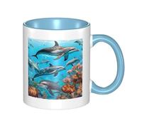 11oz Double Color Ceramic Mug Funny Dolphins Sea Turtle Octopus Coral Reef Print Coffee & Tea Cup Two-Tone Gift Mug for Women & Men