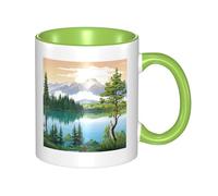 11oz Double Color Ceramic Mug Funny Mountain Lake View Sunny Day Nature Print Coffee & Tea Cup Two-Tone Gift Mug for Women & Men