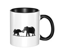 11oz Double Color Ceramic Mug Funny Old Elephant and Young Elephant Print Coffee & Tea Cup Two-Tone Gift Mug for Women & Men
