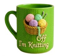 11oz F-uck Off I'm Knitting Mug,Funny Sarcastic Ceramic Cup with 2D Yarn Basket Knitting,Creative Crochet Coffee Mug for Knitters, Crochet Lovers,Crafters,Microwave & Dishwasher Safe