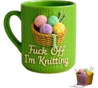 11oz Fuck Off I'm Knitting Mug - Sarcastic Ceramic Cup with Yarn Basket Design, Microwave & Dishwasher Safe Funny Gift for Knitters, Crochet Lovers, Mom Dad Crafters, Birthday & Holiday