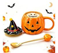 11oz Halloween Pumpkin Ceramic Coffee Mug with Witch Hat Lid (1PC)