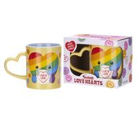 Posh Paws Swizzles Love Hearts 11OZ Arty The Big Hearty Love is Love Heart Shaped Handle Ceramic Mug, Yellow, (37755)