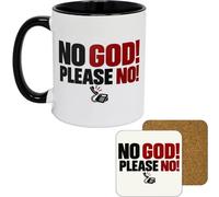 11oz Mug | No God! Please No! | Printed Funny Gift Idea Cup Tea Coffee | Black Inner & Handle, Cork-Backed Coaster, 330ml Capacity, Vibrant Full Colour Print, Smash Proof Gift Box