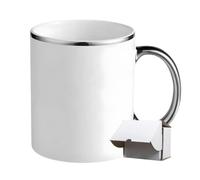 11oz Silver Handle & Rim Sublimation Mug Blank - Premium Ceramic Coffee Mug for Heat Transfer Printing, Dishwasher Safe, Individually Gift Boxed, Custom Photo & Logo Printing (1 Piece)
