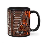 11oz Toolbox Coffee Mug - 3D Wraparound Mechanic Tools Print Ceramic Cup, Novelty Gift for Mechanics Engineers Handyman, Funny Garage Office Desk Decor (3.74" x 3.15")