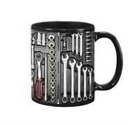 11oz Toolbox Coffee Mug - 3D Wraparound Mechanic Tools Print Ceramic Cup, Novelty Gift for Mechanics Engineers Handyman, Funny Garage Office Desk Decor (3.74" x 3.15")