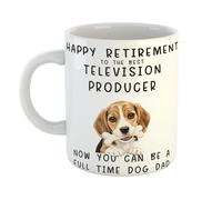 11oz White Mug Happy Retirement to The Best Television Producer Now You Can Be A Full Time Dog Dad Printed On Both Sides