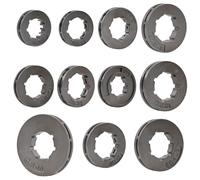 11pcs 0.325'' -7T 17/19mm, 0.325'' -8T 19mm, 0.325'' -9T 22mm, 3/8'' -7T 17/19/22mm, 3/8'' -8T 22mm, 3/8'' -10T 22mm, 0.404'' -7T 22mm, 0.404'' -8T Rim Sprockets For Most of Chainsaws