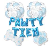 11pcs 16'' Blue Pawty Time Foil Balloon Banner Dog Pet Birthday Party Supplies,Dog Paw Bone Balloons Cute Puppy Birthday Banner for Boy/Girl Adopt Pet Dog Party Supplies Decoration Set (Blue)
