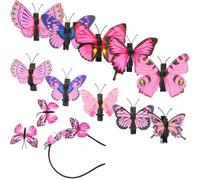11pcs 3d Butterflies Hair Hoop and Clips, Halloween Season | Plastic and Cloth Mix, Photo Prop for Party and Bachelorette Events, Lovely Girls Set, Random Styles