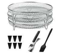 11PCS Air Fryer Rack, Three Layer Stainless Steel Grill Rack, Air Fryer Af300uk Af400uk Accessories, Air Fryer Stacker with 6PCS Silicone Foot Pad,Brush, Clip,for Ninja Stake/Instant/Emtronics