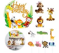 11PCS Animal Birthday Cake Toppers Decorations Safari Animals Cake Decoration Cake Topper Giraffe Monkey Tiger Elephant Cake Jungle Animals For Birthday Party Decoration